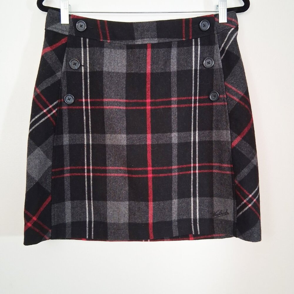 WOOLRICH Plaid Mini Skirt Black Red Wool Blend Preppy Tartan Academia Cabincore